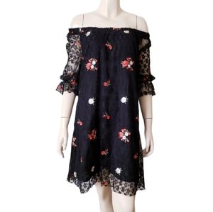 Kye Mi Black Floral Off Shoulder Embroidered Dress